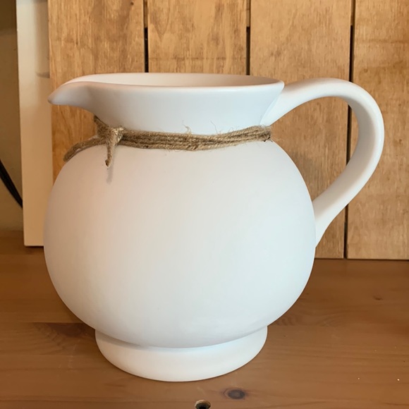 Upcycled Matte White Boho Chic Decorative Pitcher - Picture 2 of 4